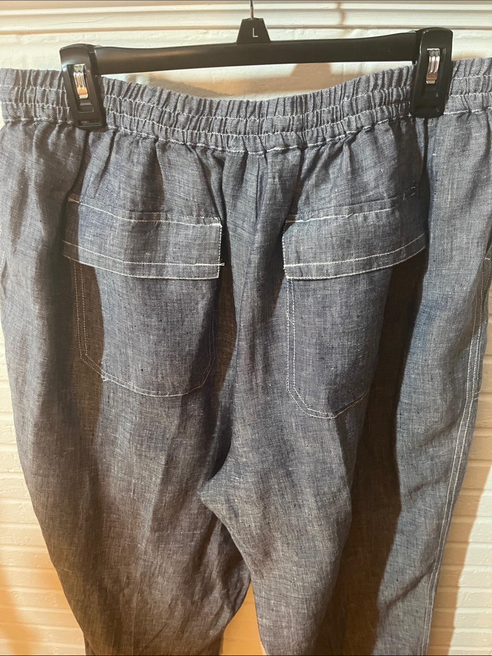 Relaxed Drawstring Chambray Pants - Blue - Picture 4 of 6